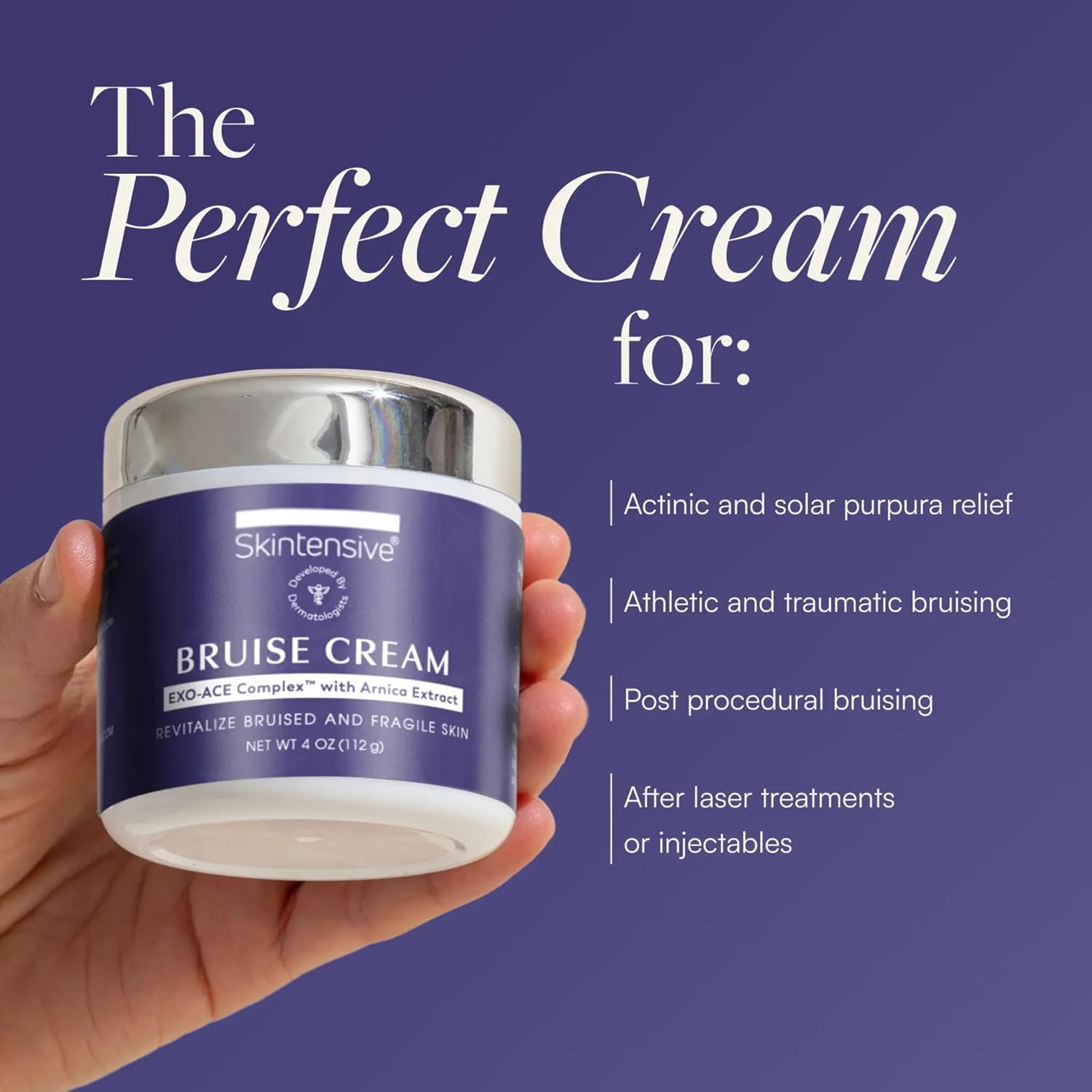 SKINTENSIVE Arnica Bruise Cream for Thin Skin - Moisturizing Arnica Cream, Vitamin K C and E, Skin Renewal, 4 Oz
