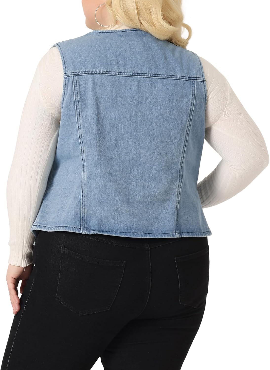 Agnes Orinda Plus Size Denim Vests for Women V Neck Sleeveless Utility Jean Jacket Vests - Image 4