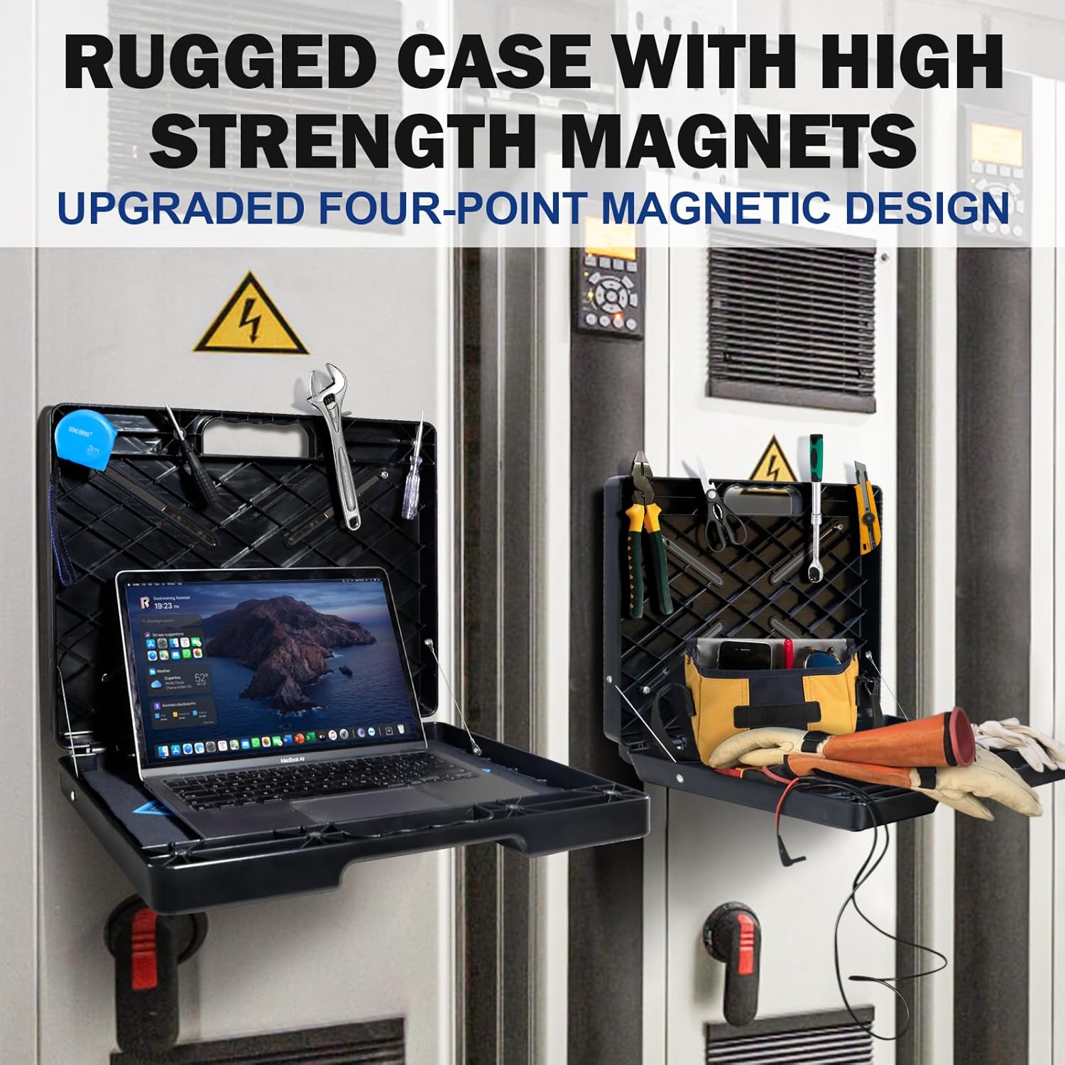 Magnetic Laptop Stand , Portable Workstation With 4 Super Strong Magnets, Rated At 45 Pounds, Magnetic Toolbox Attach To HVAC, Trucks, Walls, Poles etc