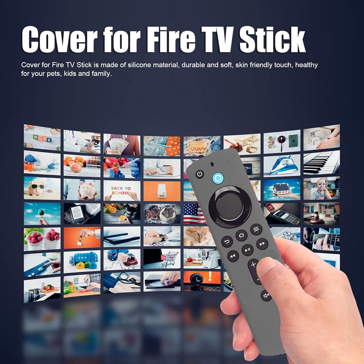 Silicone Remote Cover, Remote Control Silicone Cover for Fire TV Stick Anti Slip Silicone Protective Case with Lanyard 3rd Gen(Grey)