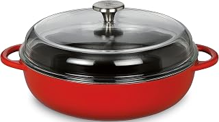 KÜCHENPROFI PROVENCE Gusseisenpfanne rot 24 cm, emailliert, mit Glasdeckel