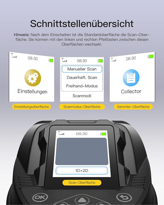 Inateck Bluetooth Barcode Scanner with Display and Charging Station 1D 2D