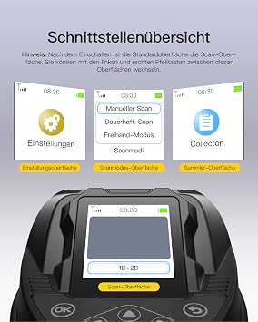 Inateck Bluetooth Barcode Scanner with Display and Charging Station 1D 2D
