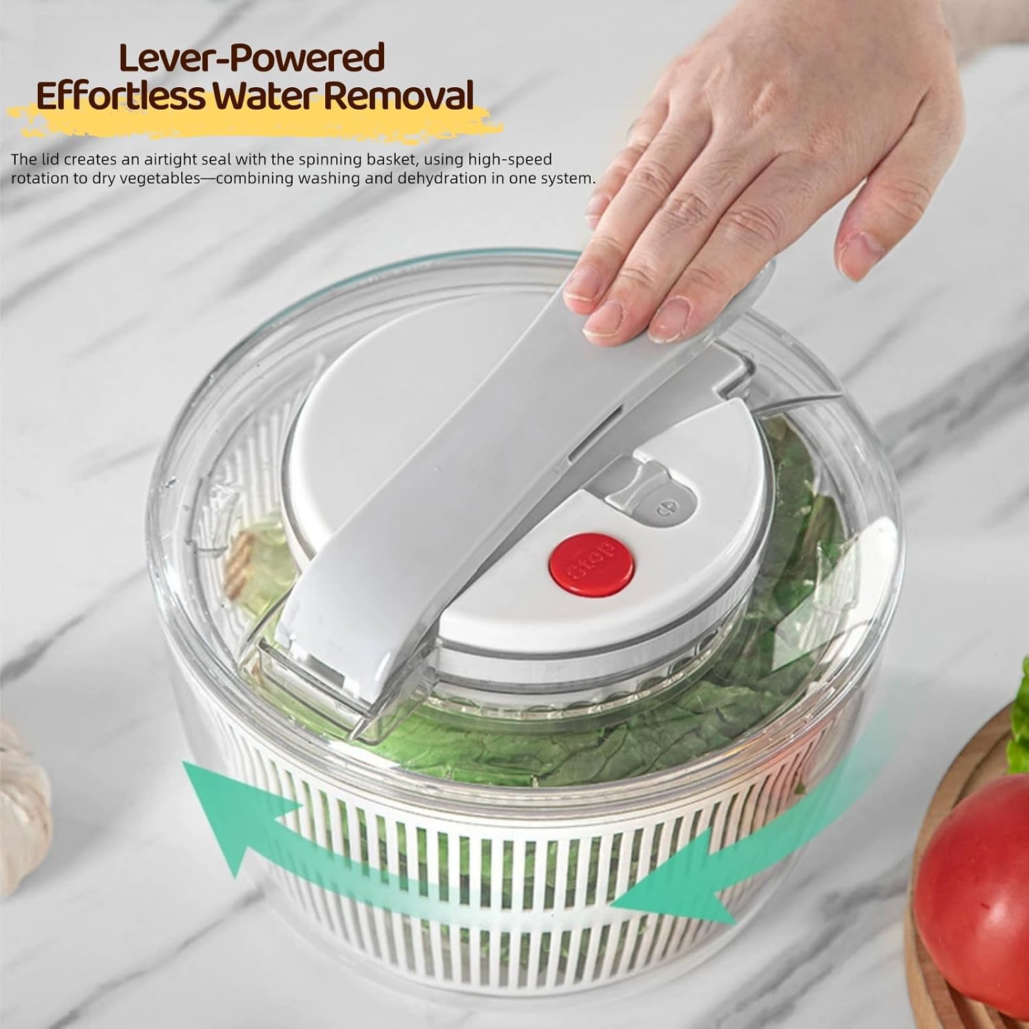 Push-Button Salad Spinner & Tosser - Leak-Resistant Dual Basket for Fresh Greens, Food Safe Mixer and Water Remover for Lettuce, Berries, Vegetables (White 3L(Medium))