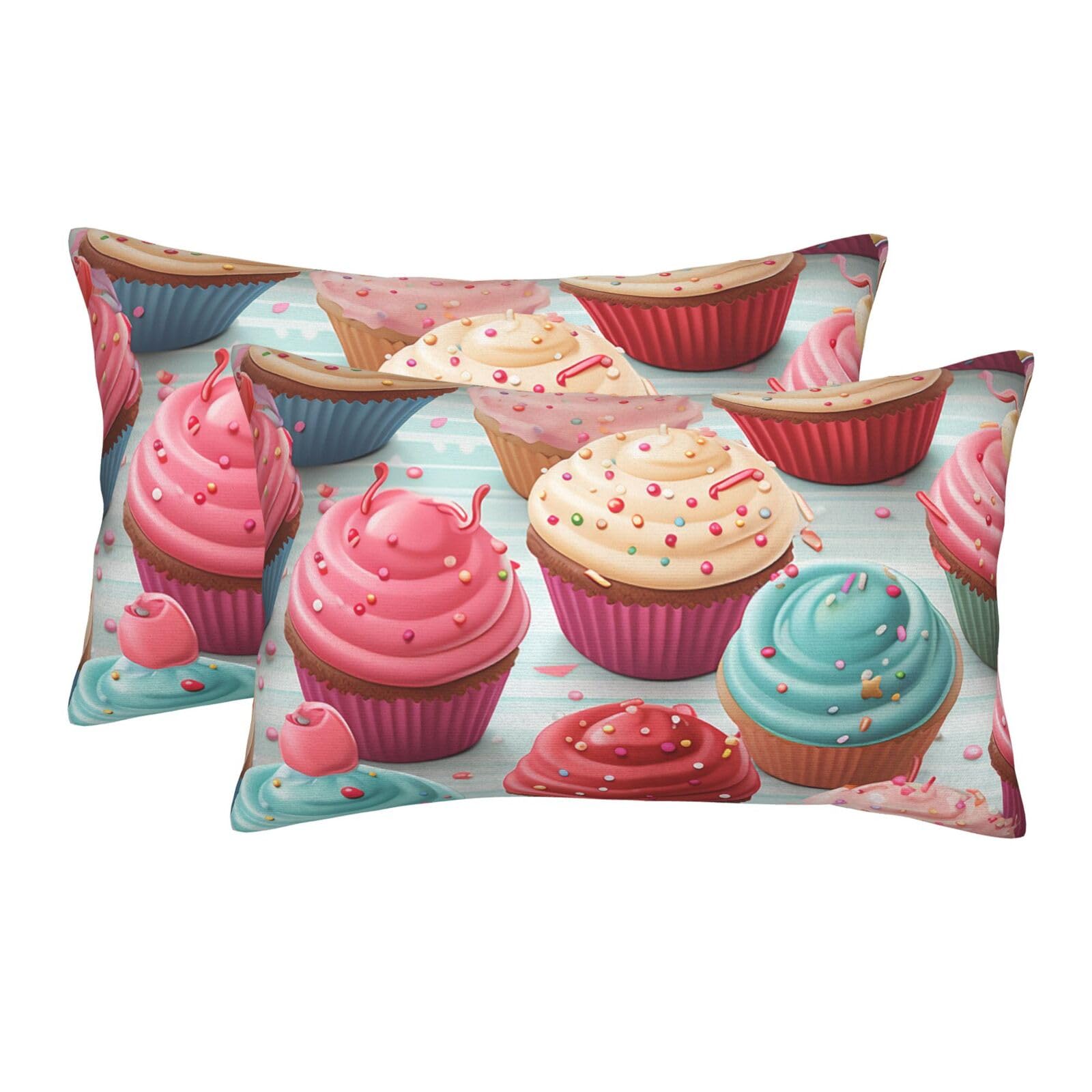 2 Pack Standard Size Pillow Cases for Hair and Skin Soft Breathable Pillow Case Covers with Hidden Zipper Colorful Sweet Lollipop Cupcake Donut Pillowcase 16"x24" Pillow Cover for Sleeping Gift