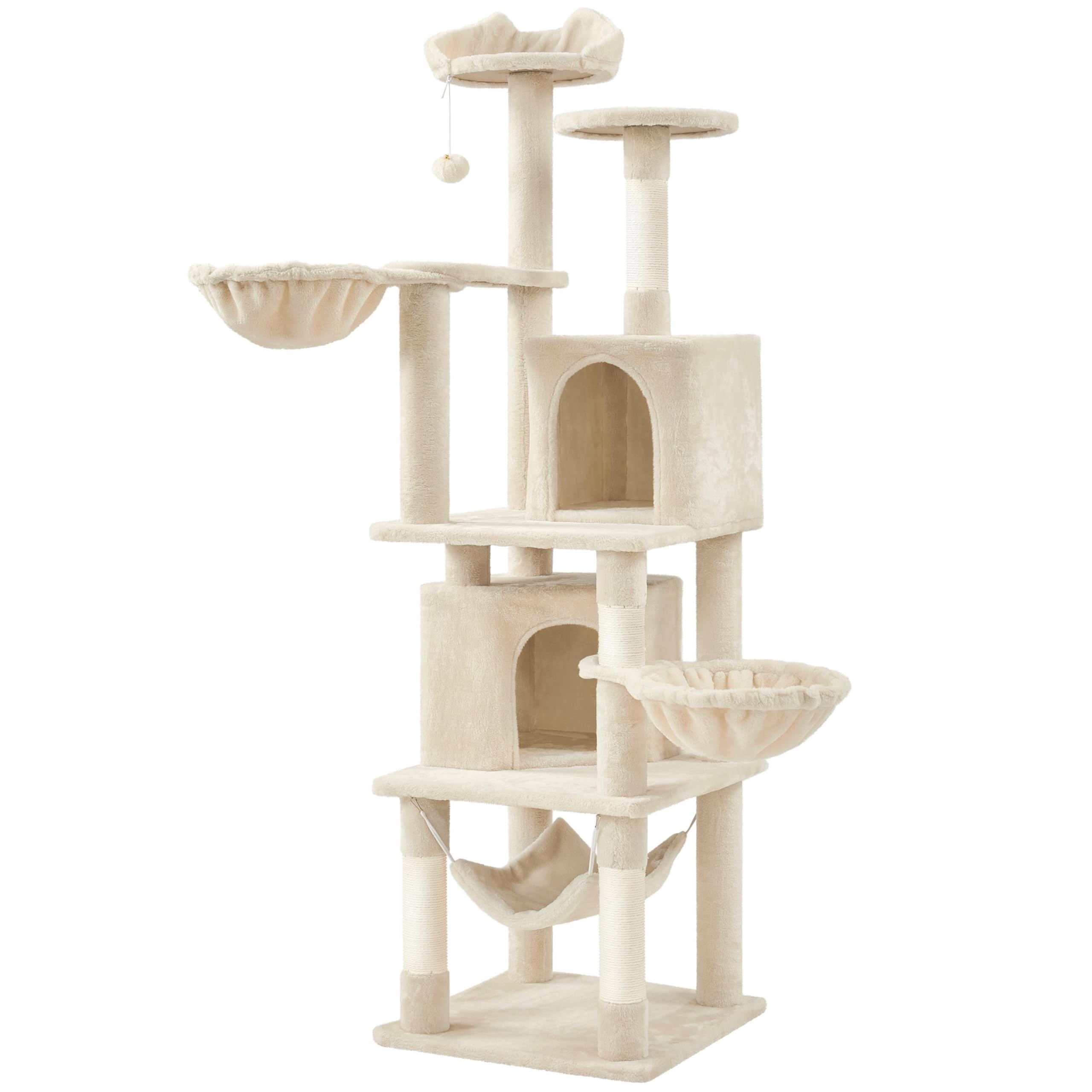 Abician Grand Arbre à Chat XXL 174.5cm, en Sisal, Tour pour Chats à Grimper avec 2 Cachettes/3 Plateformes/2 Paniers/Hamac, pour Chats Gros, Beige