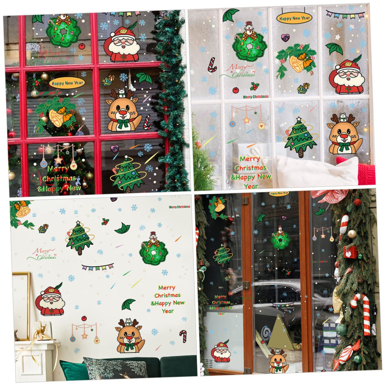 jojofuny 18piezas Pegatinas De Navidad De Cartoon Decoración Autoadhesiva De Pared Para Ventanas y Adornos De Papá Noel y Para Navidad