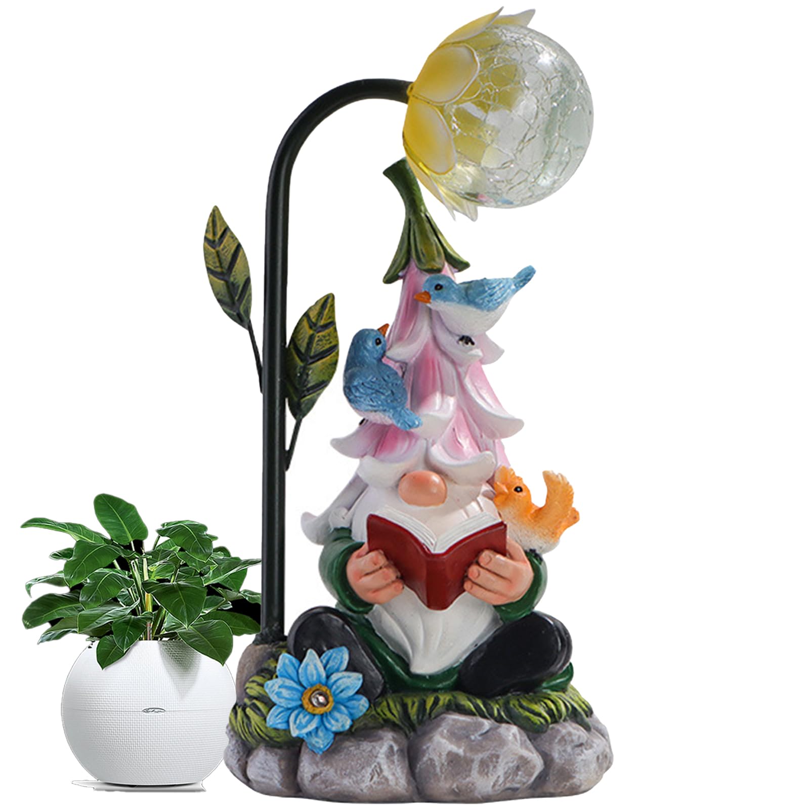 Enanitos de jardín para exteriores, gnomo de jardín solar de resina, divertido enano de jardín, resistente a la intemperie, figura con farolillo solar LED, figuras de jardín enano, luces de jardín