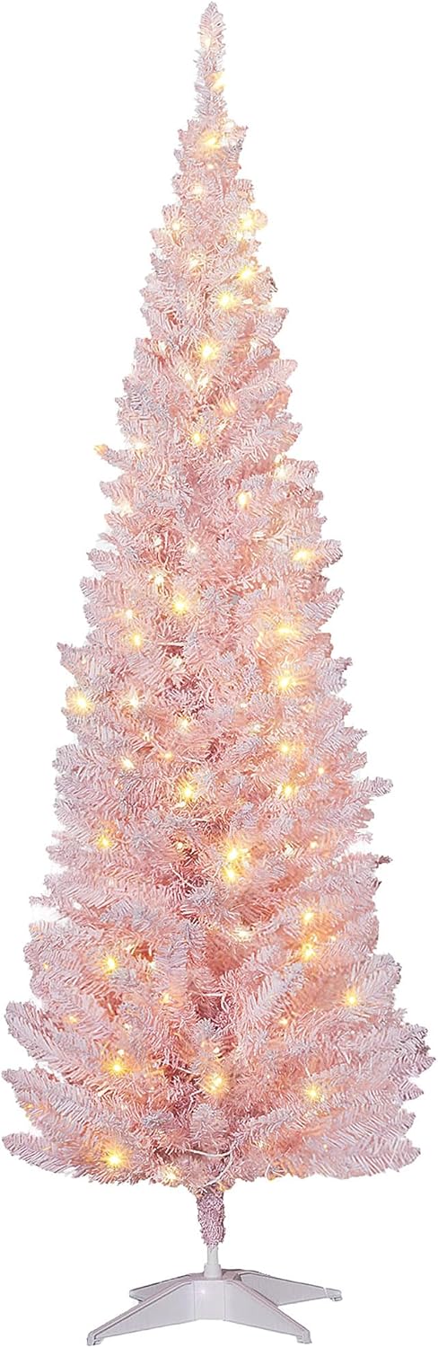 HOMCOM 6' Tall Pre-Lit Slim Noble Fir Pencil Christmas Tree