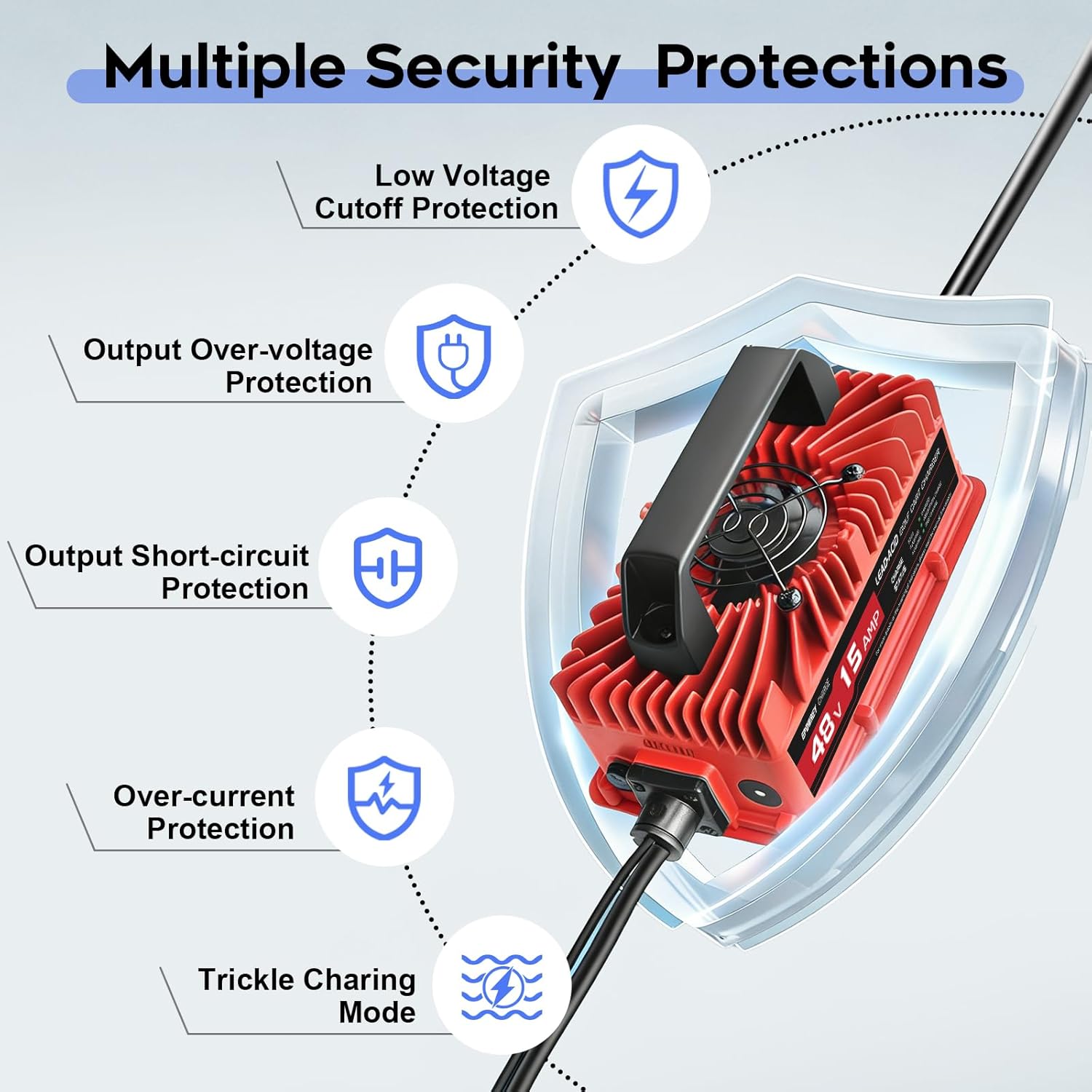 15 AMP Golf Cart Charger for 48 Volt EZGO RXV & TXT with 3 Pin Triangular Plug-Lead Acid Battery - Image 2