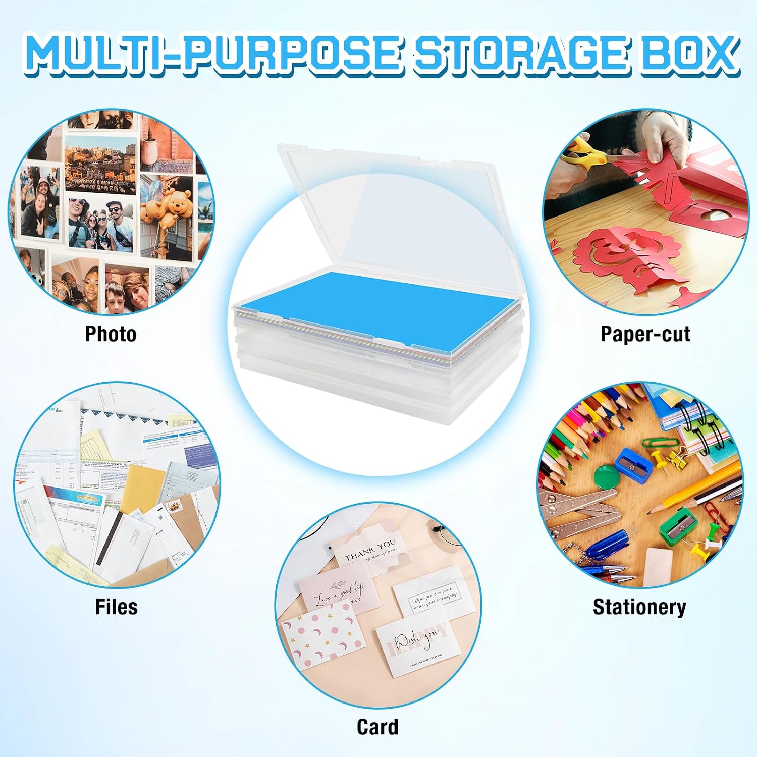 4 Pcs Photo Storage Boxes for 8"x10" Paper, Scrapbook Papers Storage Containers with 1 Pc 4 Label Sheets File Portable Project Case with Lids for Photos, Crafts, Files