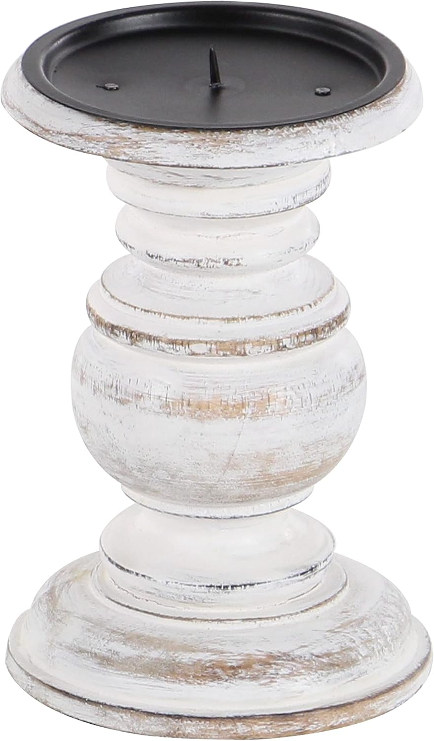 Deco 79 Distressed White Wood Candle Holders with Spiked Candle Plates, Traditional Style Table Decor, White Candlesticks Accent Decor | Set of 3: 4”, 6”, 8”: Home & Kitchen
