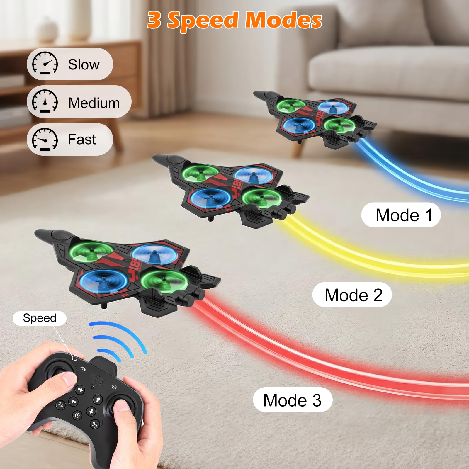 Avion Télécommandé RC 2,4 GHz Rotation 360° 3 Vitesses Lumière LED Hélices de Rechange Bleu