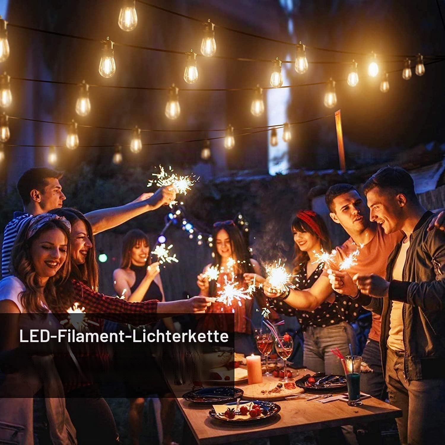 GlobaLink 31M Lichterkette außen, IP65 Wasserdicht Bruchsicher Lichterkette Glühbirnen Erweiterbar mit 30 +2 S14 LED Glühbirnen, Outdoor Lichterkette für Garten Party Balkon Hof Dekoration, Warmweiß