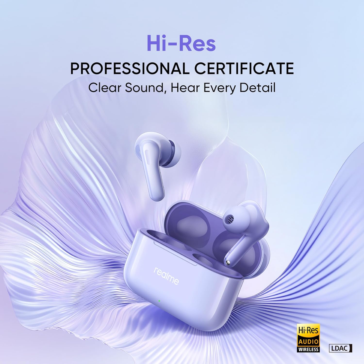 realme Buds T200 TWS Buds, Hi-Res Audio, LDAC, IP55 Water Resistant, 12.4mm Dynamic Bass Driver, 32dB ANC, 50h Playback - (Purple)