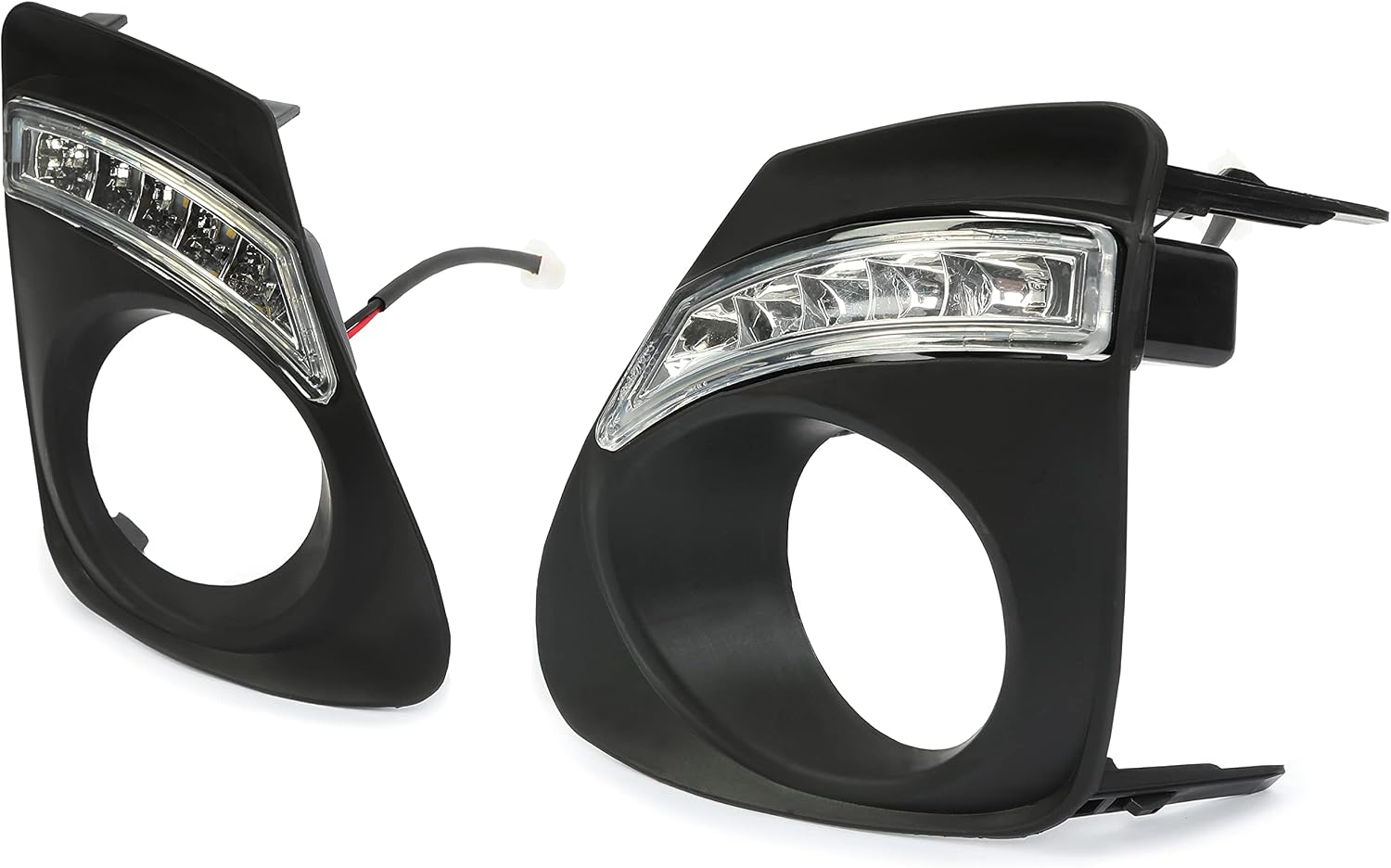 HECASA Fog Light Bezel W/LED Compatible with 2011-2013 Toyota Corolla Daytime Running Light DRL Front Bumper Signal Fog Lamp Cover Trims Replacement for TO1039139 TO1038139 Black Left & Right