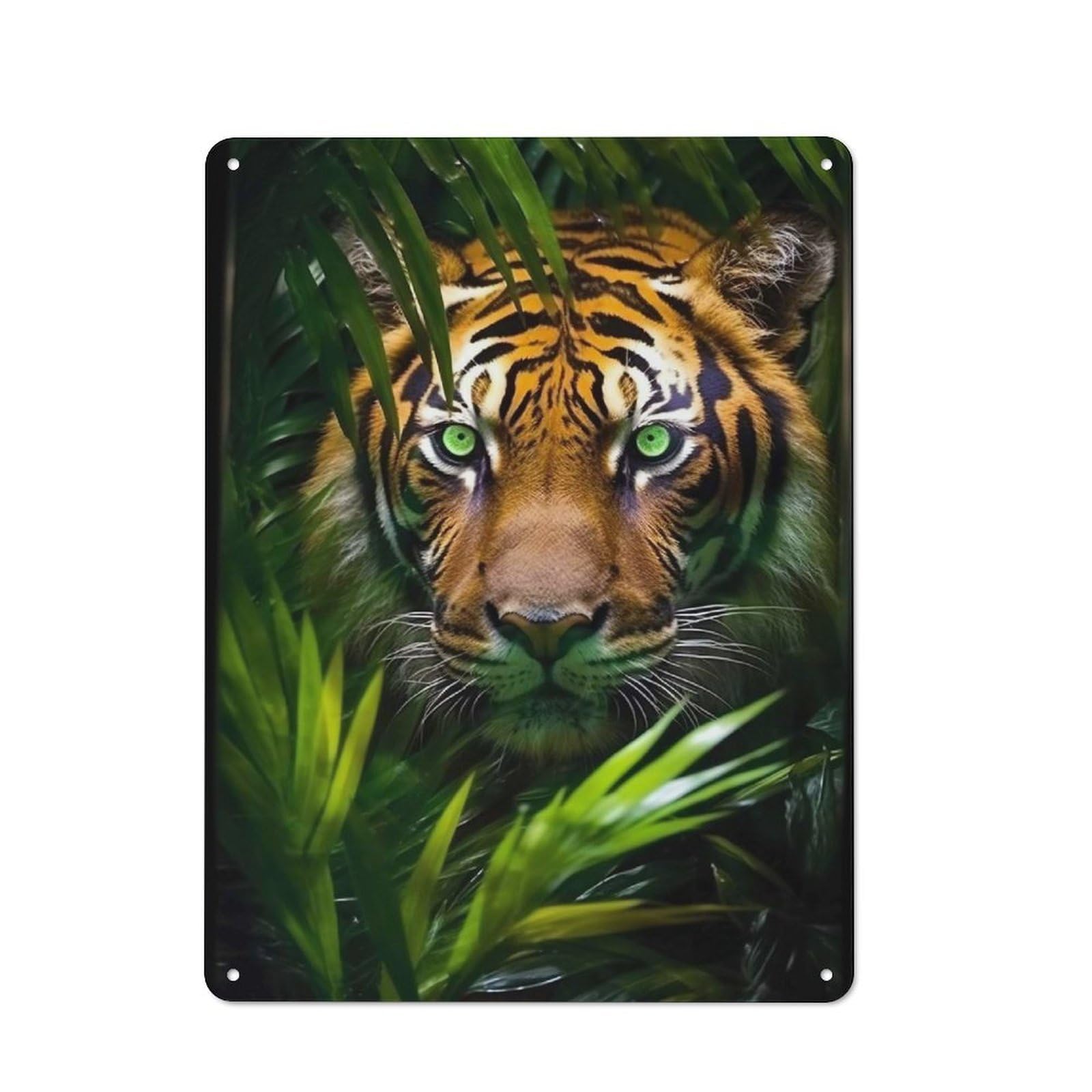 Junmoney Style-15 A Tiger In Jungle Cottage Style Metal Wall Decor 40X30cm, Country Metal Sign For Kitchen, Cottage, Porch Or Garden Room