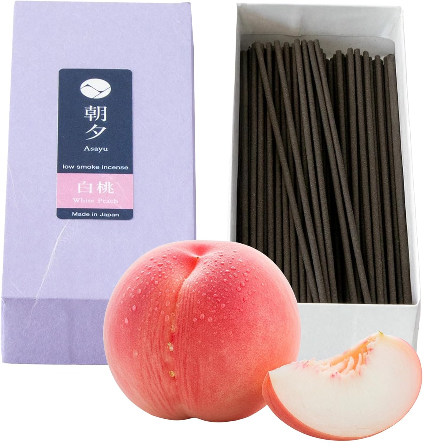 Asayu Japan Incense Sticks with Low Smoke for Morning or Evening Meditation, Relax or Yoga, Made in Japan 40gr - White Peach-Scent
