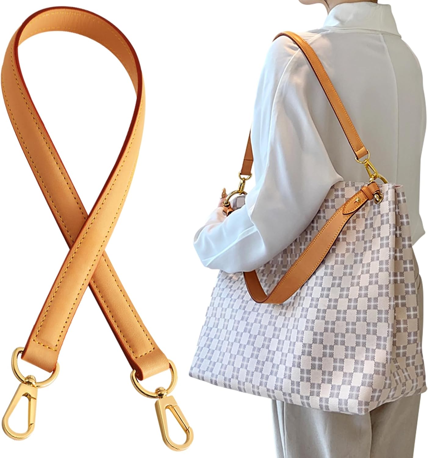 jiesinlov Genuine Vachetta Leather Replacement Straps Purse Shoulder short Strap conversion kit for Graceful tote soft speedy Alma And Dauphine Bags Brown (W0.7in,L25.6in-Beeswax) - Image 3