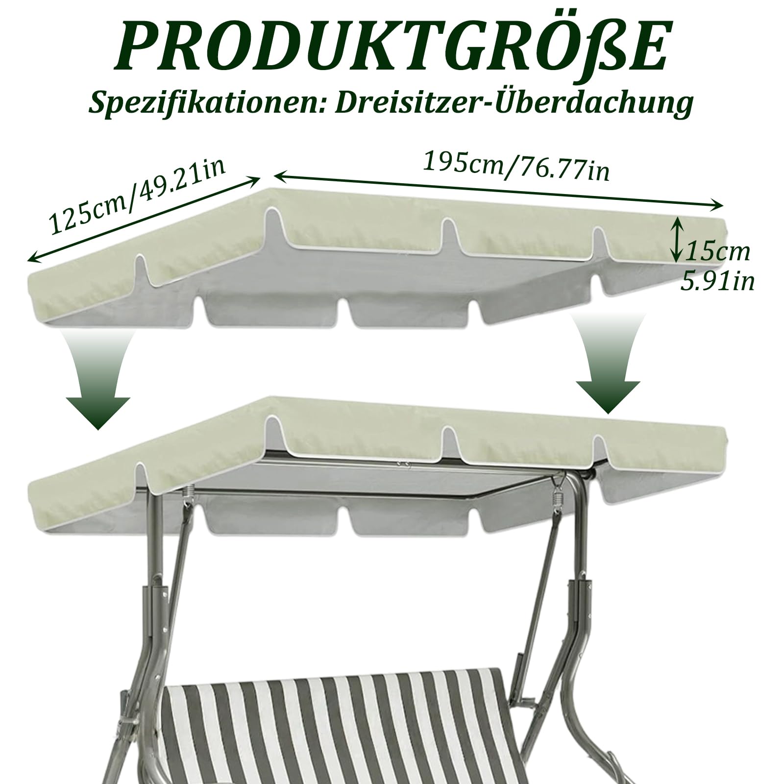 Housse de toit pour balancelle hollywoodienne - Toit universel - Imperméable - Pour balancelle - Blanc crème - 195 x 125 x 15 cm