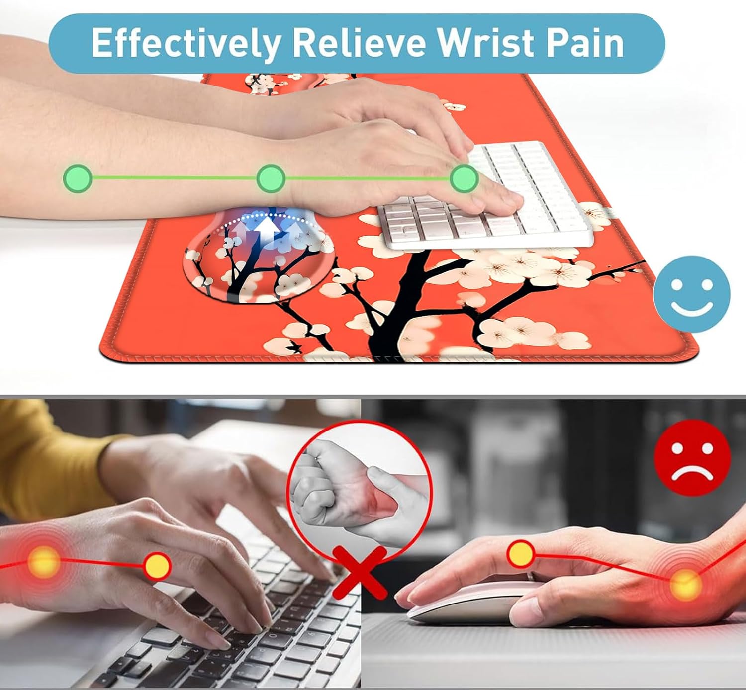 Large Mouse Pad and Keyboard Wrist Rest, Desk Pad for Keyboard and Mouse, 4-in-1 Large Gaming Mouse Pad with Wrist Support, Desk Mat for Home Office Study Game,Beautiful Flowers