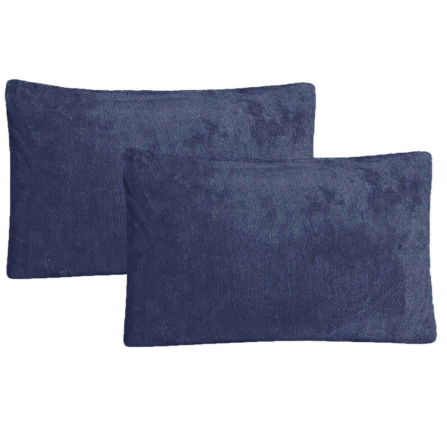 Teddy Bear Fleece Pillowcases, Plain Thermal Fluffy Pair of Pillow Cases, Super Soft Comfy Pillow Cover Bed Line 50cm x 75cm (Navy)