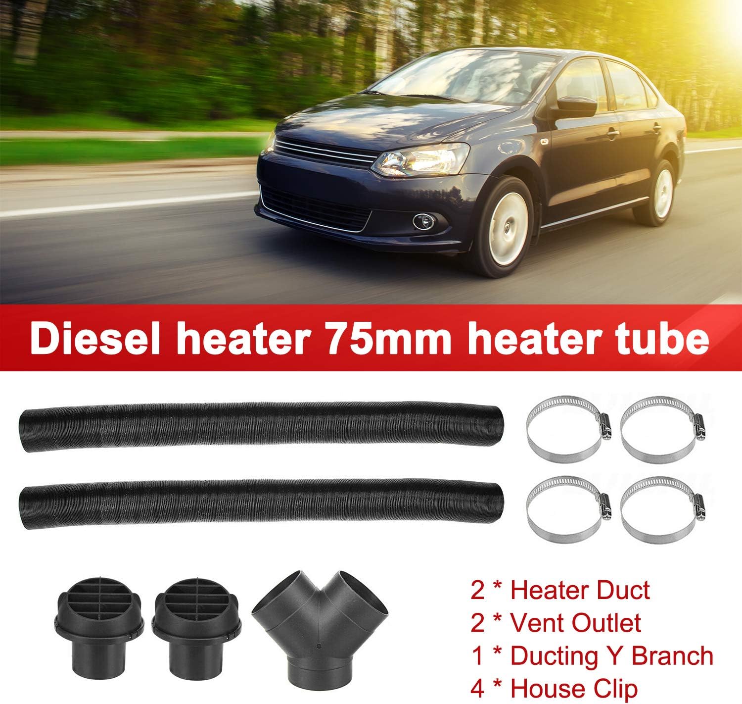 Diesel Heater Exhaust Pipe 75mm Ducting Y Branch Warm Air Outlet Vent Kit For Webasto Diesel Heater