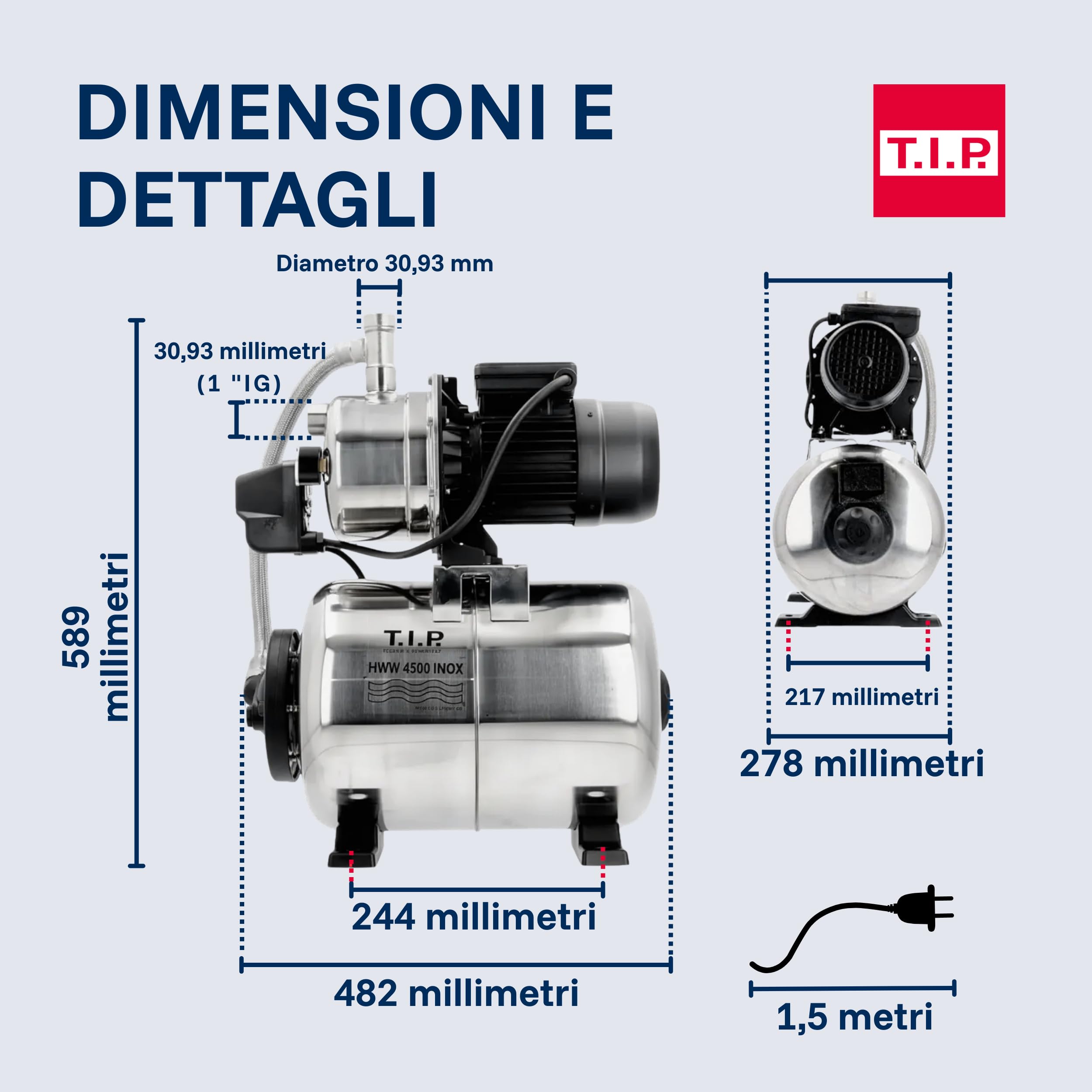 T.I.P. 31140 HWW 4500 Inox Sistema idrico Domestico Argento, (L x P x A) 480 x 280 x 560 mm