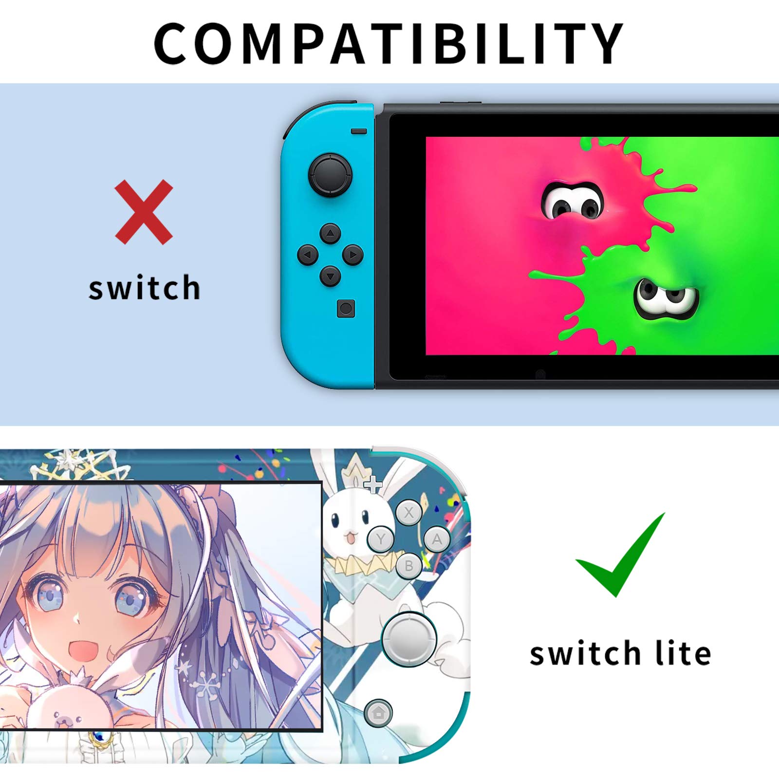 DLseego Skin Sticker pour Switch Lite,Film Autocollant Durable et Mignon pour Switch Lite,Set Complet de Protection Contre Les Rayures - Fille