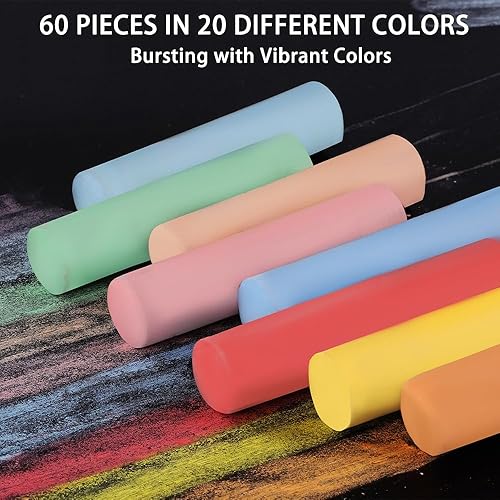 Miniatura 3 de Juego de 60 tizas para acera lavables de colores gigantes, 20 colores para estudiantes, adolescentes, suministros escolares, entrada y parque