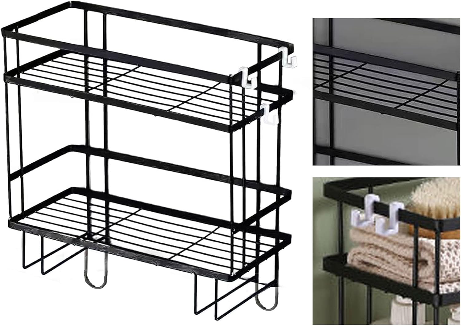 Toilet Shelf, Thickening Waterproof Multifunctional Double Layer Storage Rack, Large Capacity Nail Free Installation Organizer Rack, Stylish Iron Bathroom Organizer Over Toilet(Double Layer Black)
