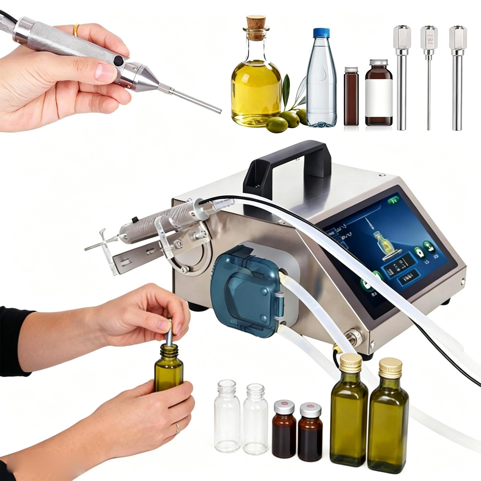Automatyczna maszyna do napełniania płynem ze sterowaniem LCD i dyszą igłową, regulowany wypełniacz 1-100 ml, do olejków eterycznych, perfum, kropli do oczu