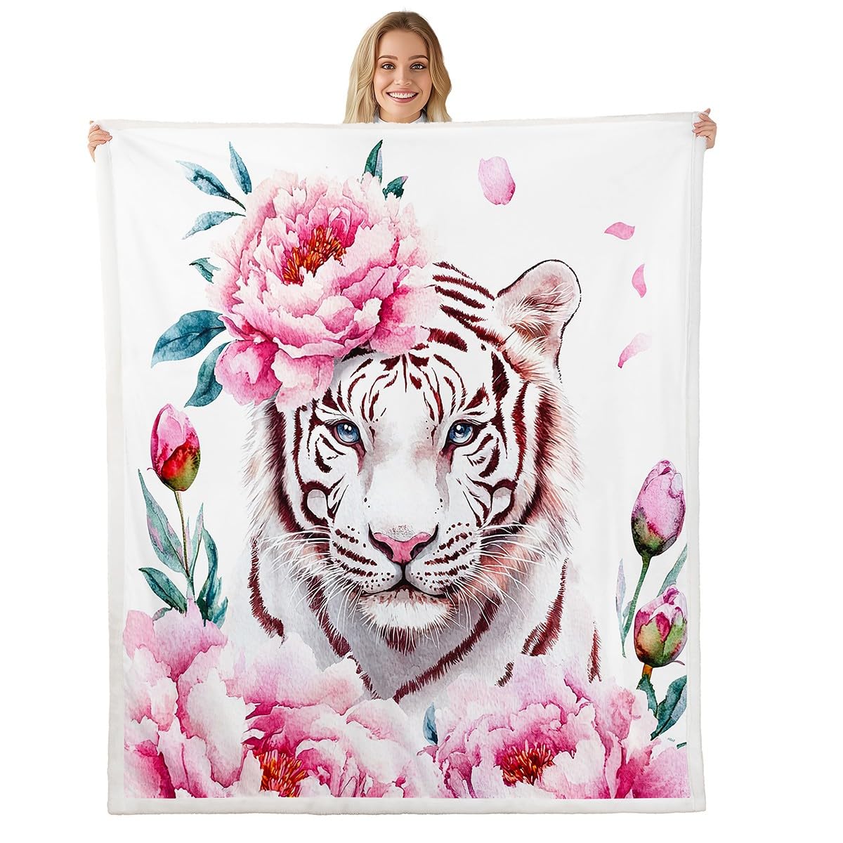 Amazon.com: Floral Tiger Throw Blanket White Tiger Fleece