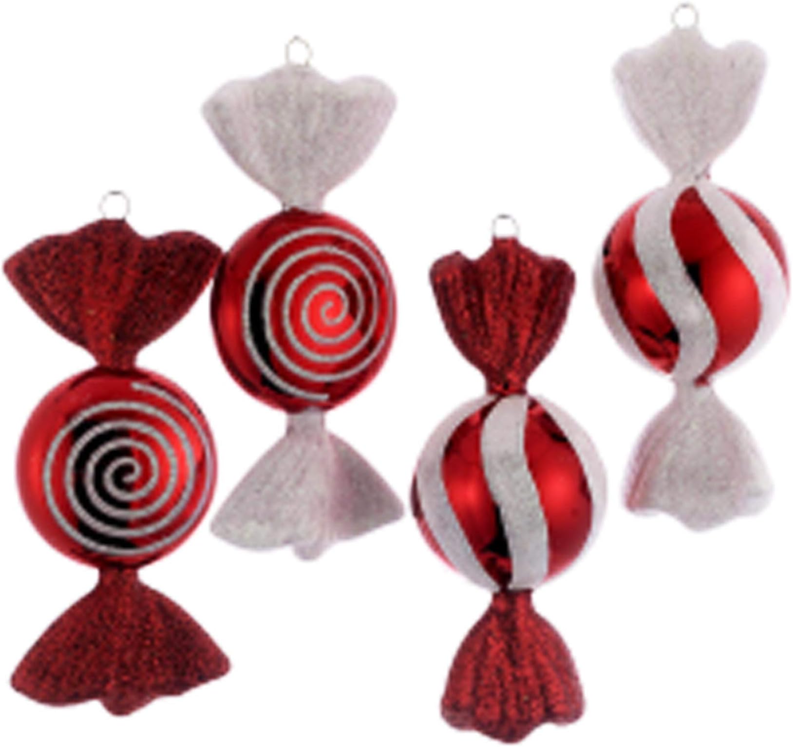6" RED/WHITE CANDY ORNAMENT SET OF 4