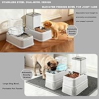 Vista 2 de Elevated Dog Bowls Set, 1 Gallon Automatic Gravity Food Feeder & Water Dispenser with Stainless Steel Bowls, Adjustable Elevated Feeder for Small