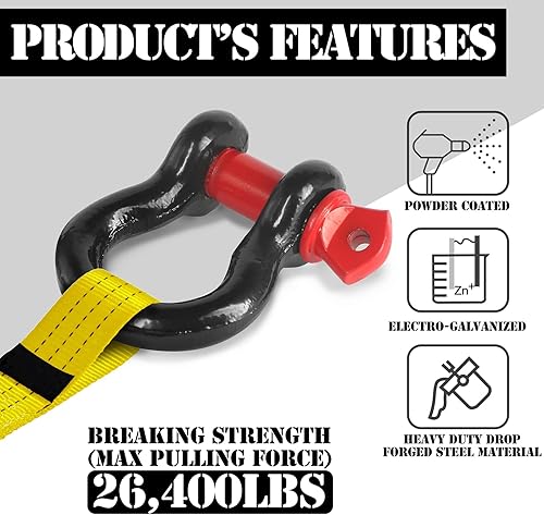 Miniatura 2 de Jamiikury 2 grilletes de anillo en D de 12 pulgada de 12 toneladas (26,455 libras) máxima resistencia a la rotura con pasador de 58 pulgadas para