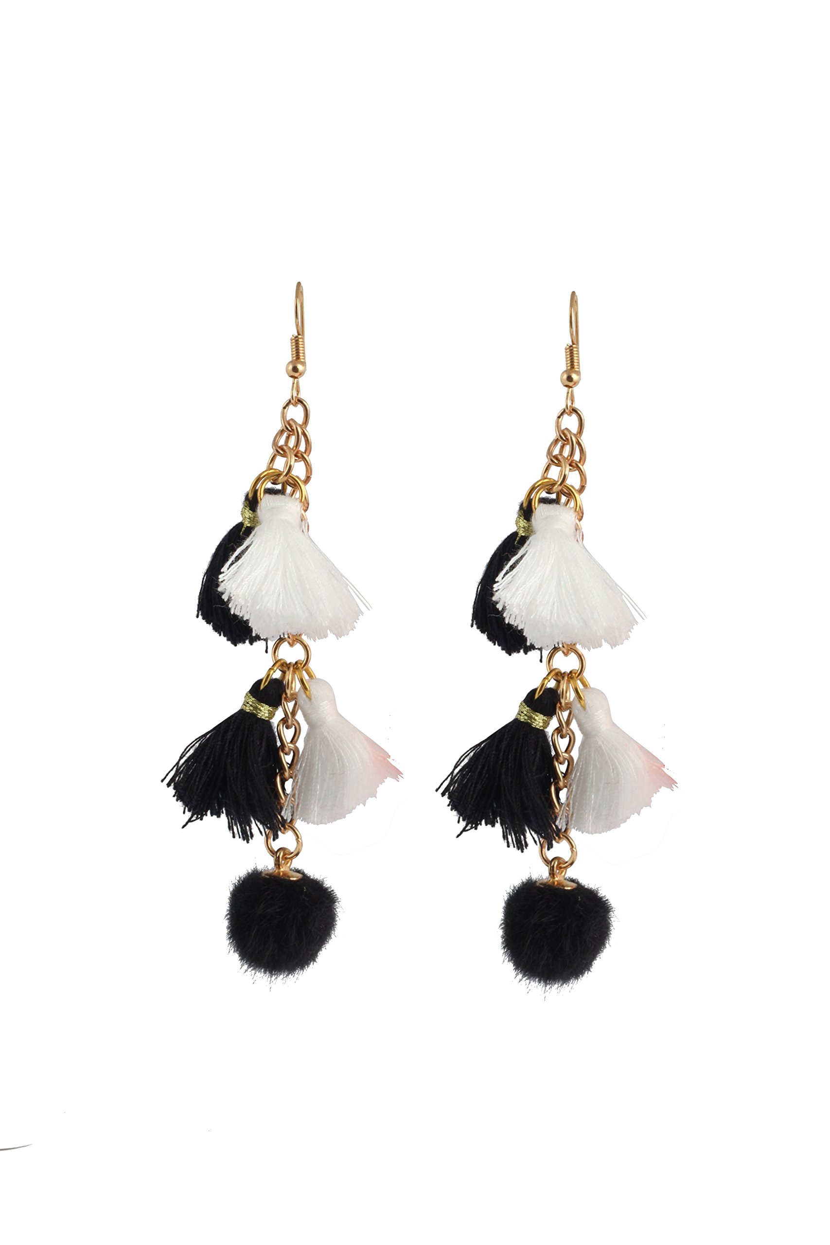 Aaishwarya Black & White Tassel & Pom Pom Earrings For Women & Girls (B0795Q4LFS) Amazon Price History, Amazon Price Tracker