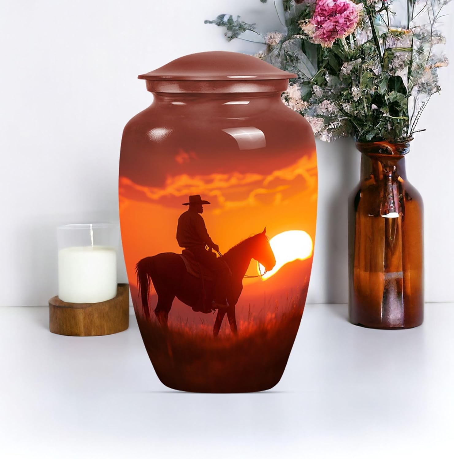 Cowboy Urn for Ashes - Cremation Urns for Adult Ashes Women - Human Cremation Urns - Adult Urn for Human Ash Men (10 inch Pack of 1)