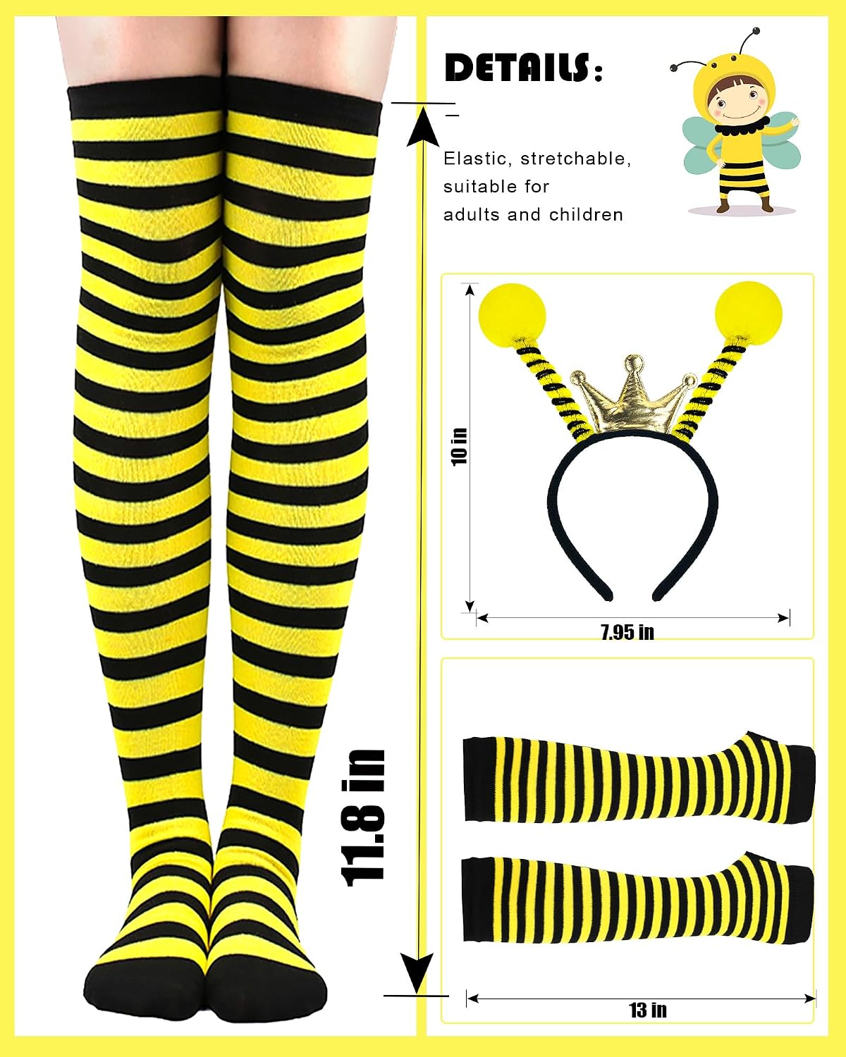 Hikkcos 5 PCS Halloween Bee Costume for Girls Yellow Bee Antenna Headband for Animals Honeybee Costume Theme Party Favors Supplies