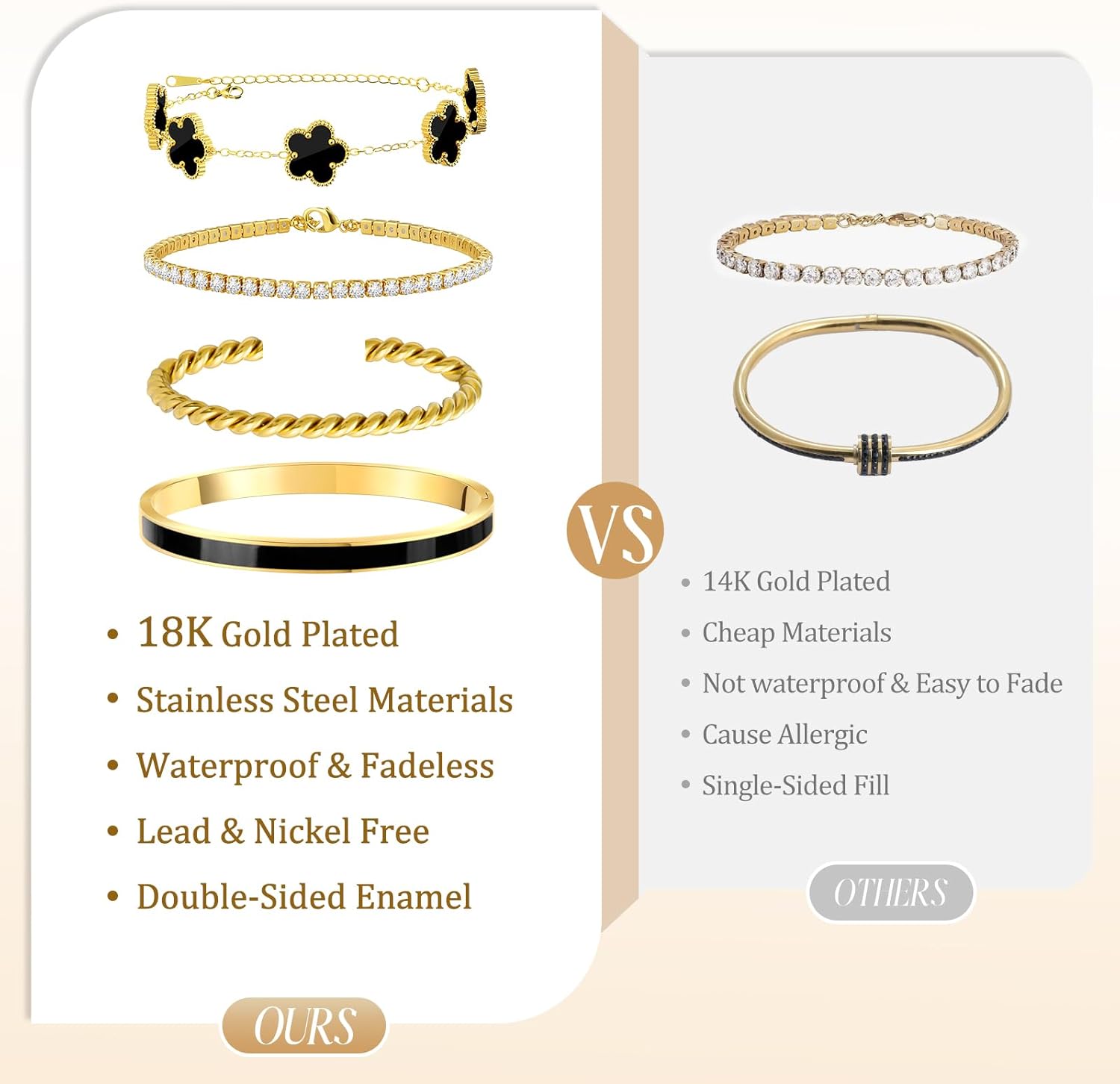 Gold Bracelets for Women, 18K Gold Plated Tennis Nail Clover love Bangle Bracelets Set Non Tarnish, Stainless Steel Trendy Stackable Bracelet Fashion Jewelry Accessories Gifts for Christmas - Image 5