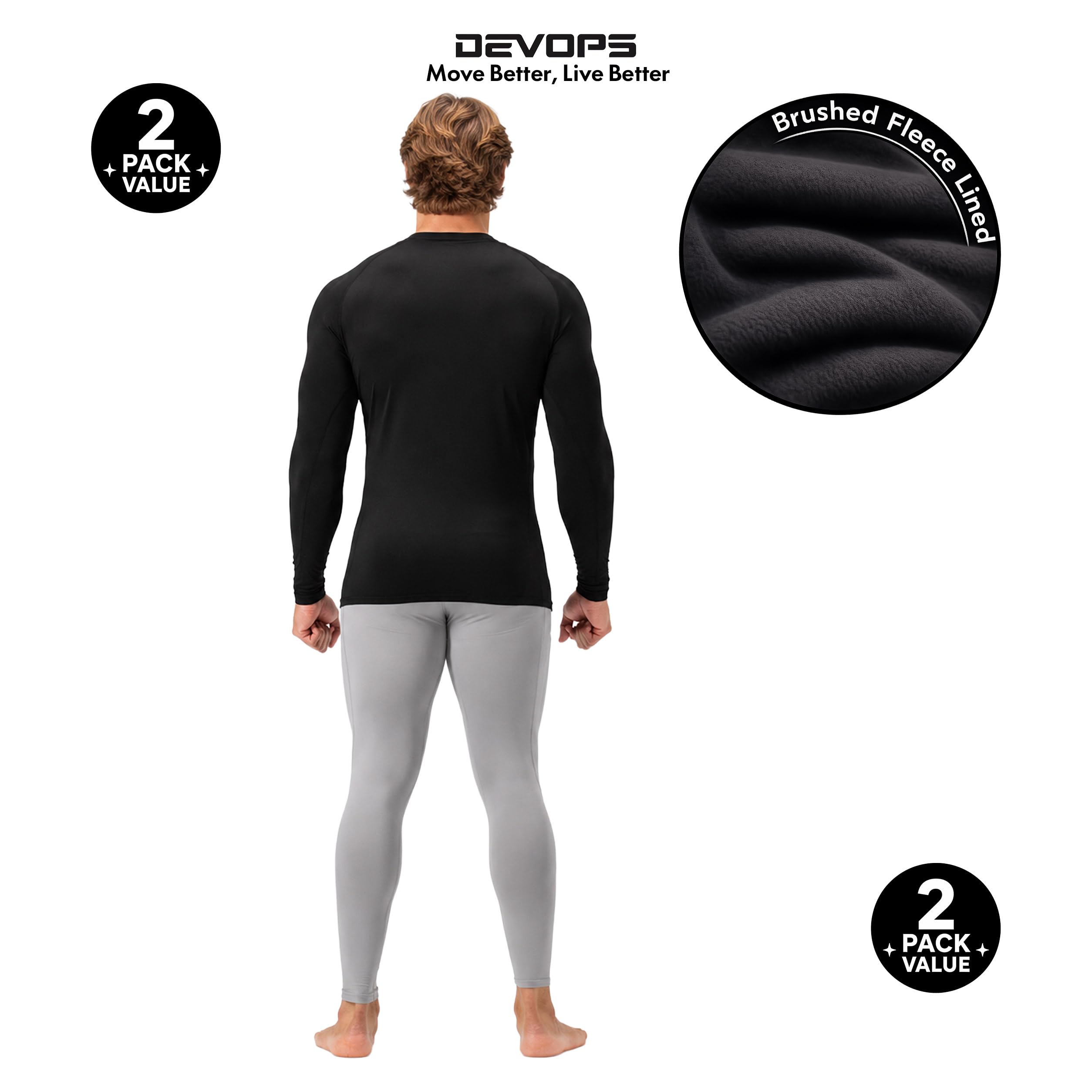 Devops Herren Devops 2 Pack Men's Thermal Mock Neck Long Sleeve Compression Shirts Fleece Lined Base Layer Tops Eng anliegend (2er Pack)