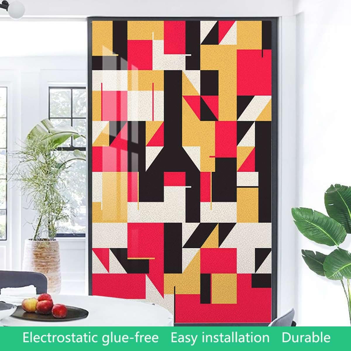 Multicolor Window Film Window Privacy Film Colored Background Square Design Opaque Window Sticker Glass Film for Home Abstract 35.4Wx59L-inch