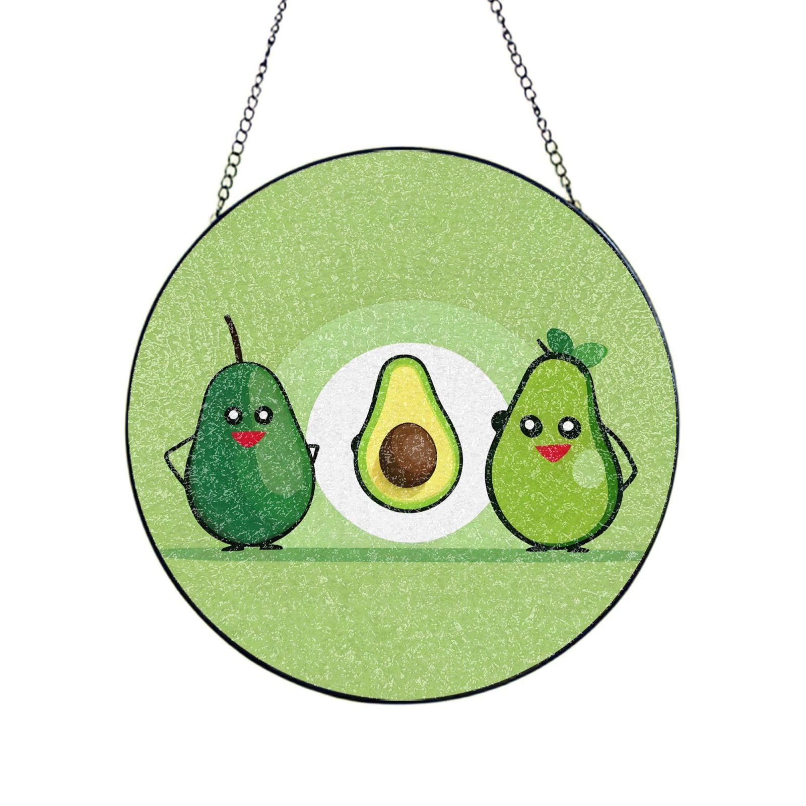 Phayah Avocado Couple Print Stained Glass Window Hanging Sun Catchers Decoration Mother'S Day Birthday Gifts For Home Garden Porch 4in（10cm）