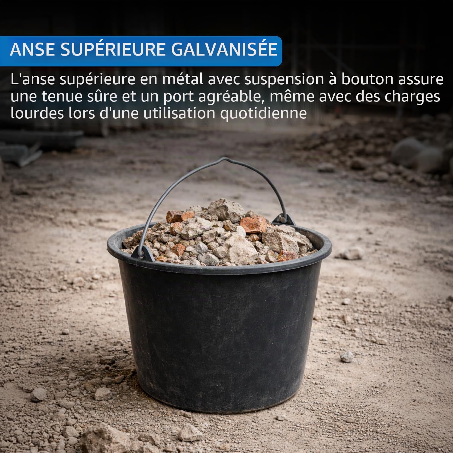 kör4u Lot de 10 seaux de construction 20 L noirs avec poignée métallique robuste, seau à mortier rond en LDPE - pour le BTP, le jardin, la maison et l'artisanat