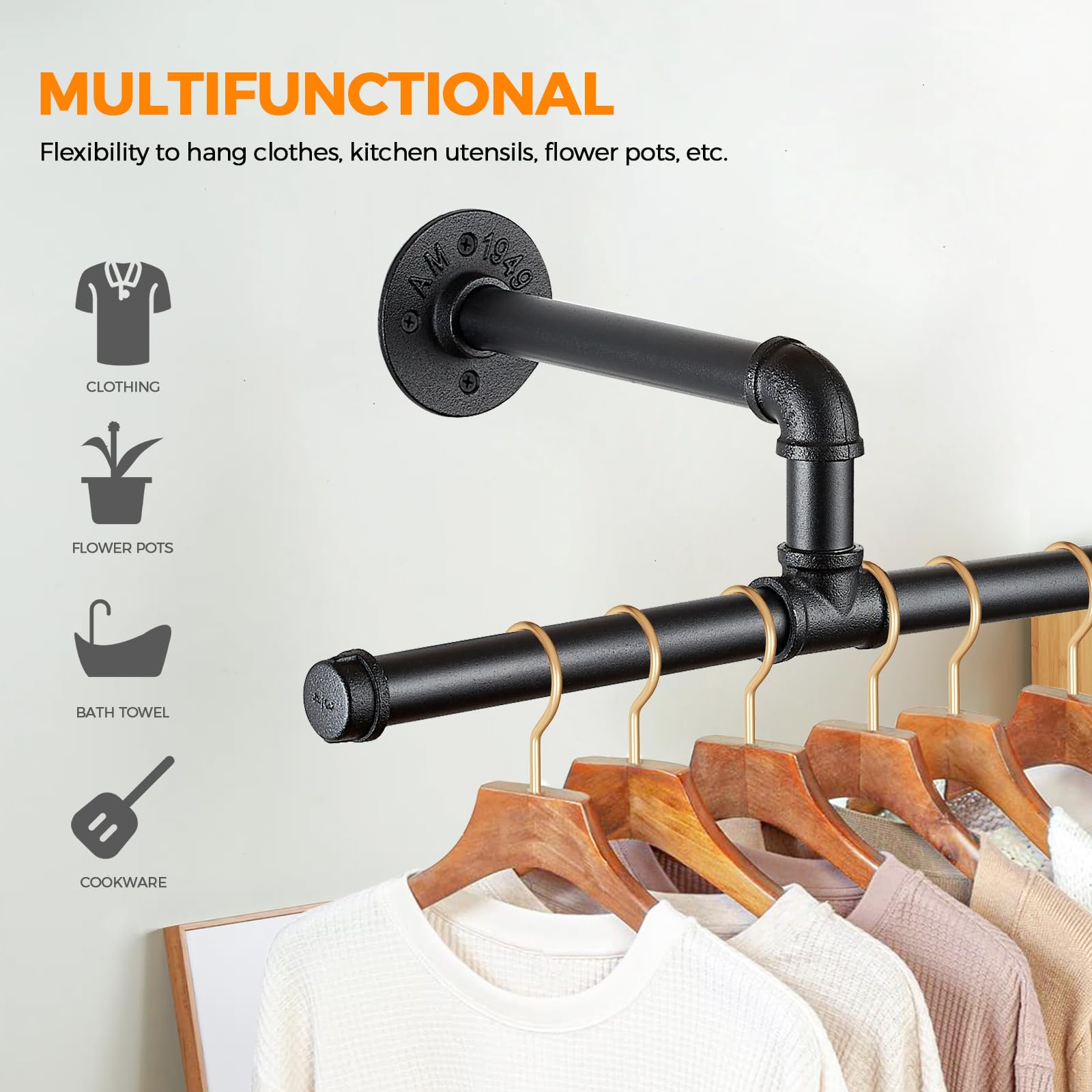 Snapklik.com : Industrial Pipe Clothing Rack Wall Mounted, Heavy Duty ...