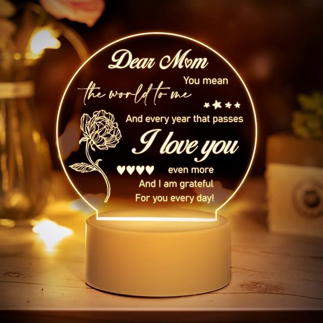 Vetbuosa Gifts for Mum from Daughter and Son, Valentines Day Gifts for Mum, Acrylic Night Light for Mum Birthday Gifts Idea, Presents for Mum, Mother in Law, New Mum, Stepmum Night Lamp