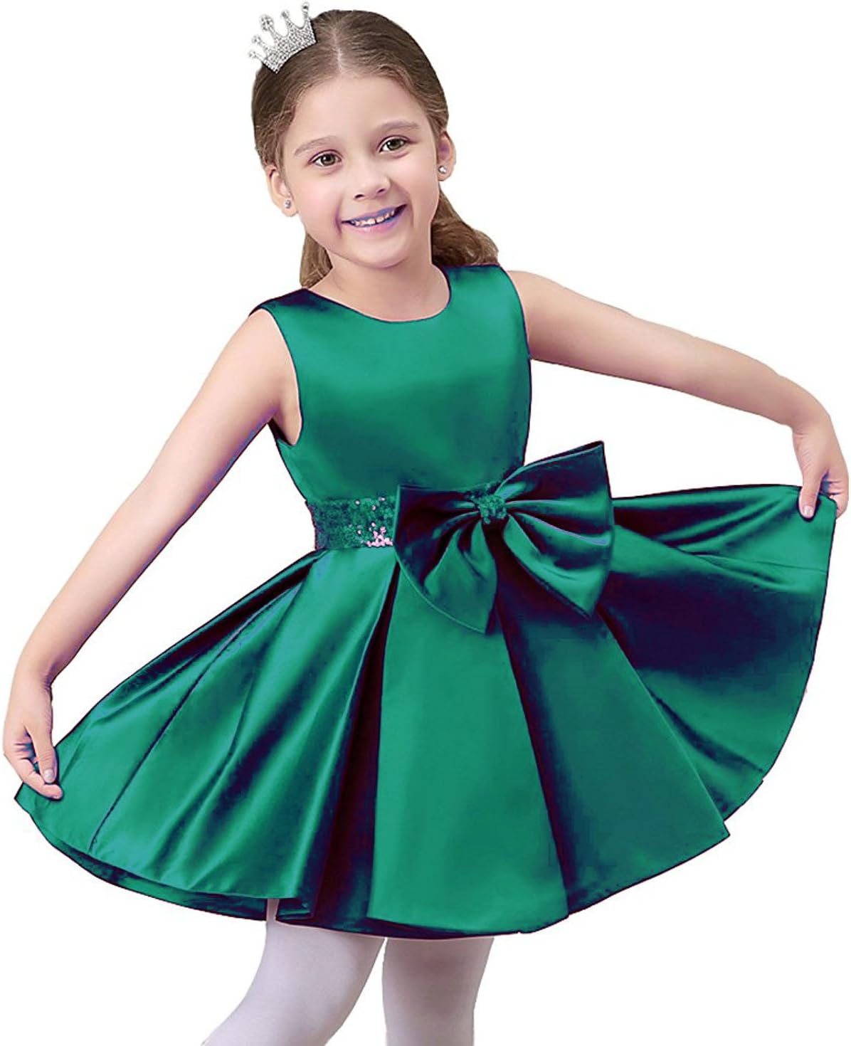 RohmBridal Round Neck Wedding Princess Satin Birthday Flower Girl Dress