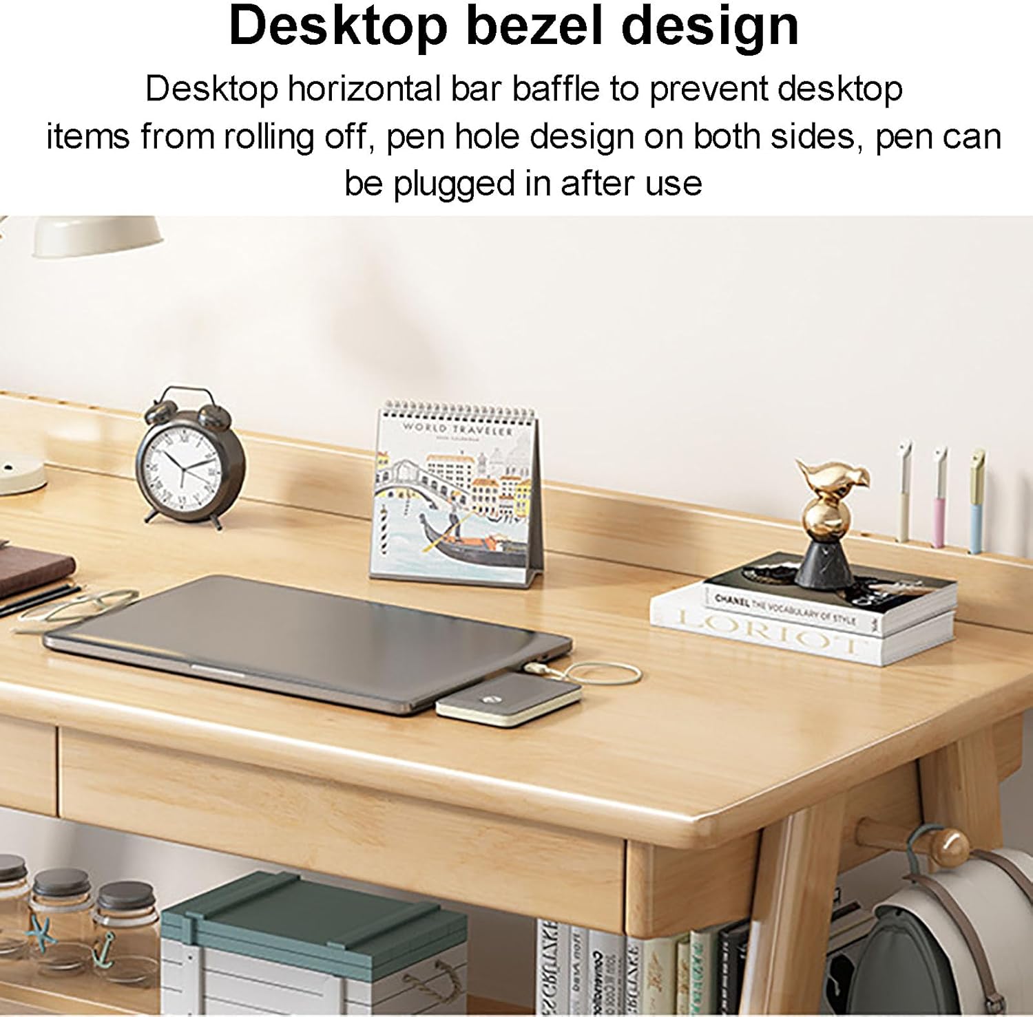 Solid Wood Writing Desk with 2 Drawer and Shelves,Mid-Century Modern Computer Desk with Hooks, Home Office Desk Workstation Work Study Desk Pc Table (80x55x75cm(31x22x30inch), Walnut)