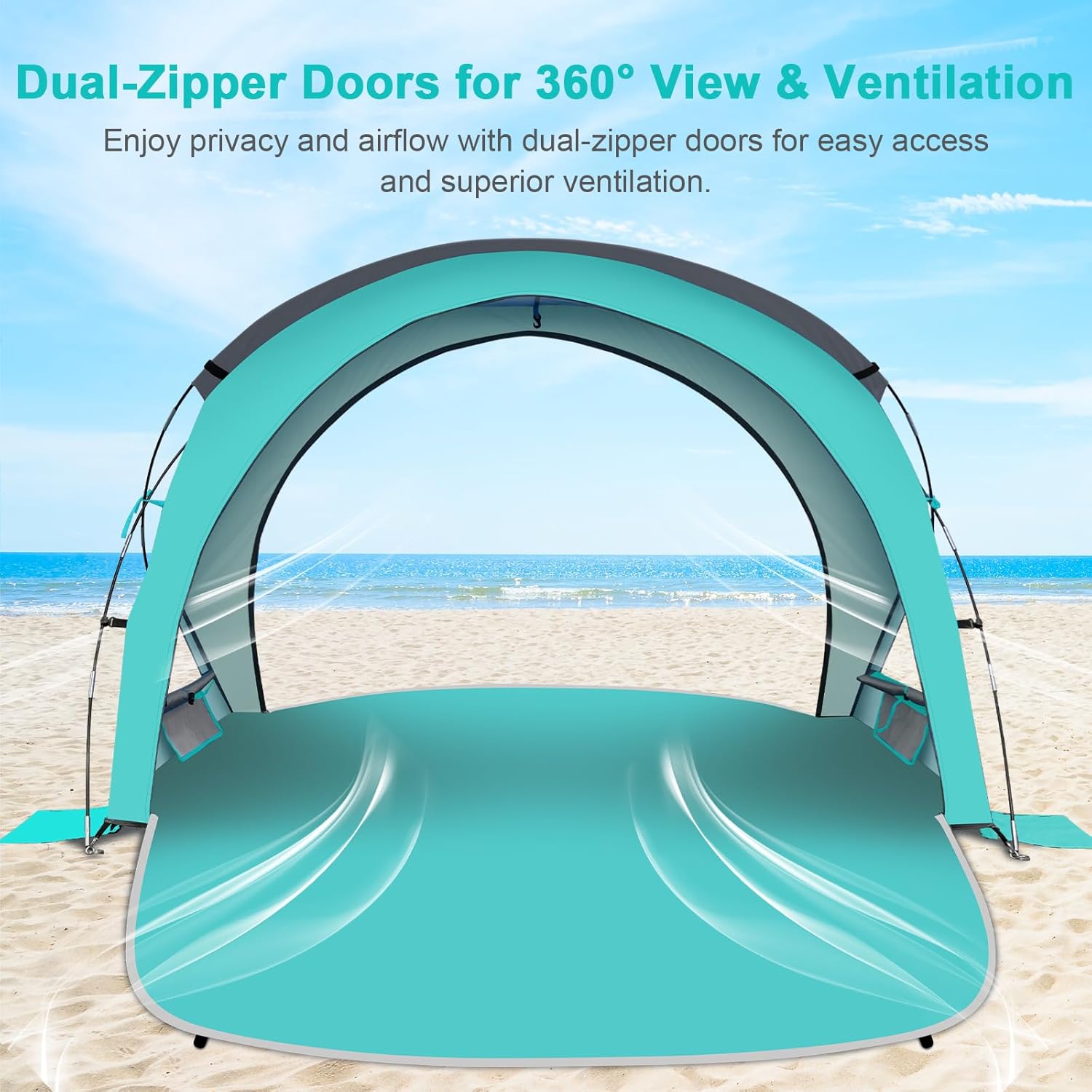 Gorich Beach Tent Sun Shelter with UPF50+ UV Protection for 1-2/3/4-5/6-7 Person, Lightweight & Portable Beach Shade Canopy with 2 Zippered Doors, Easy Setup Family Beach Umbrella