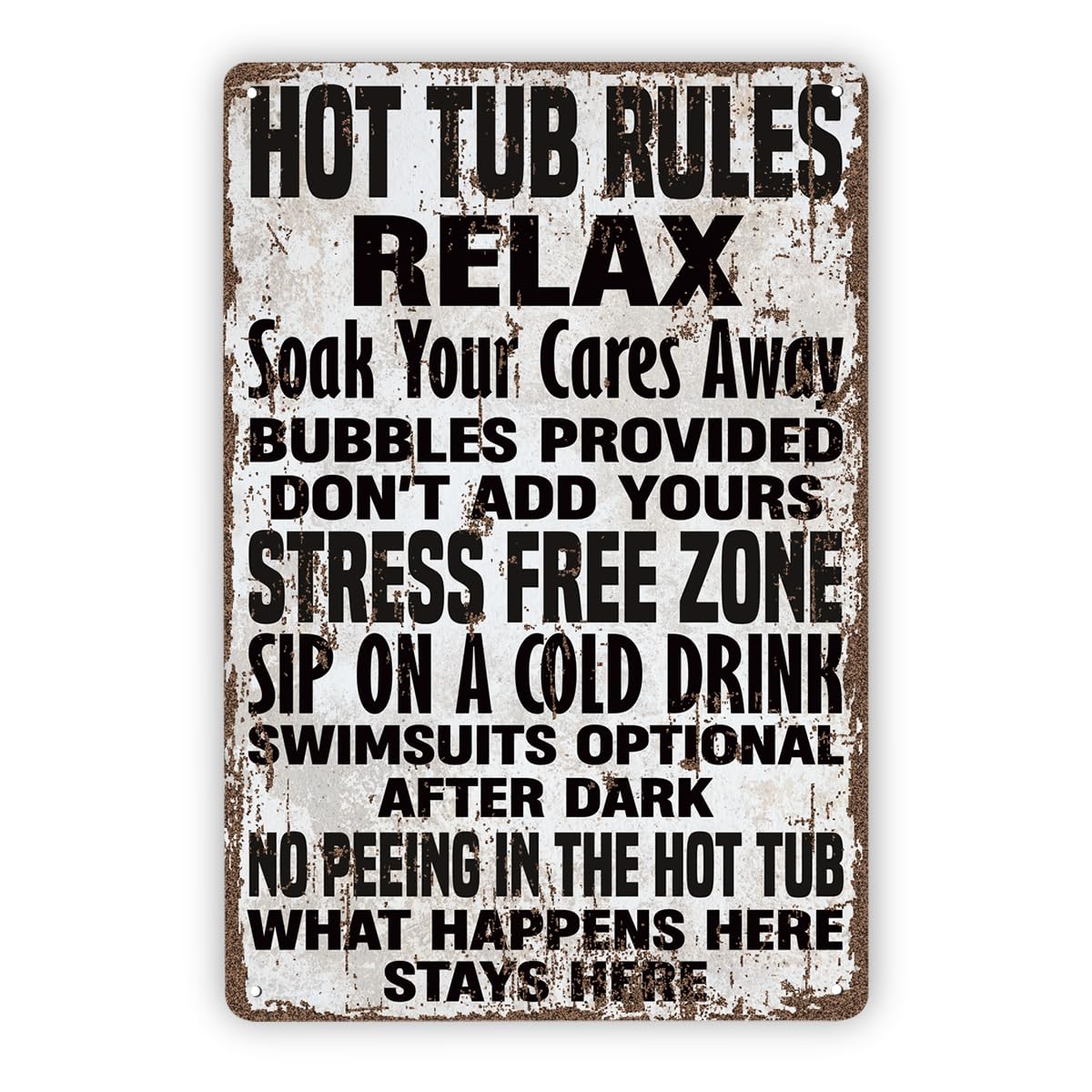 Hot Tub Rules Funny Bathroom Tin Sign, 11.8x7.9in